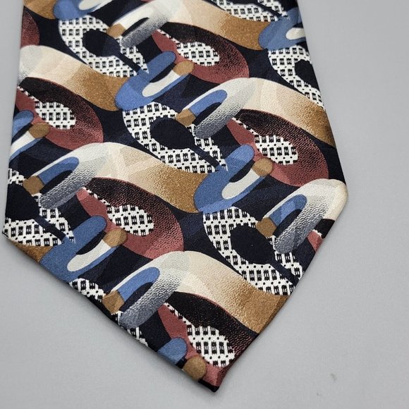 MARTIN WONG Screenplay Neck Tie Mens Abstract Blue Brown Silk NWT - Picture 3 of 7
